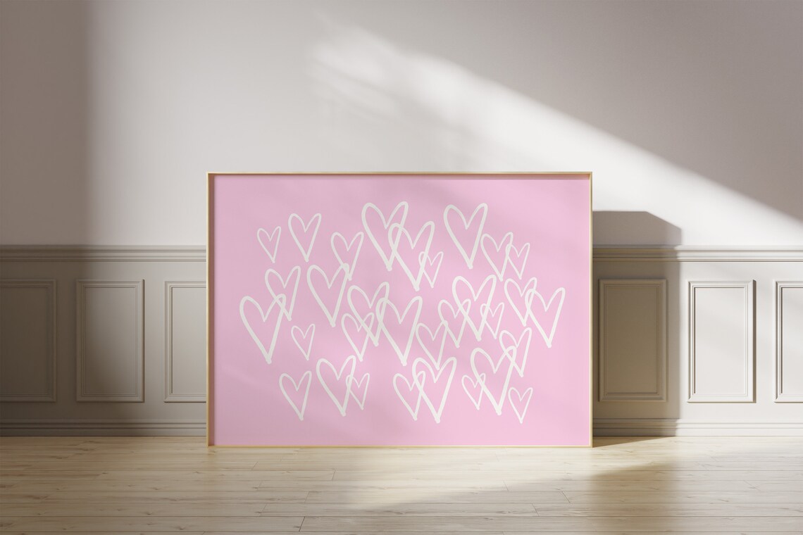 Trendy Art Prints Pink Hearts Wall Print Girly College Apartment Decor Grafitti Heart Teen Girl Preppy