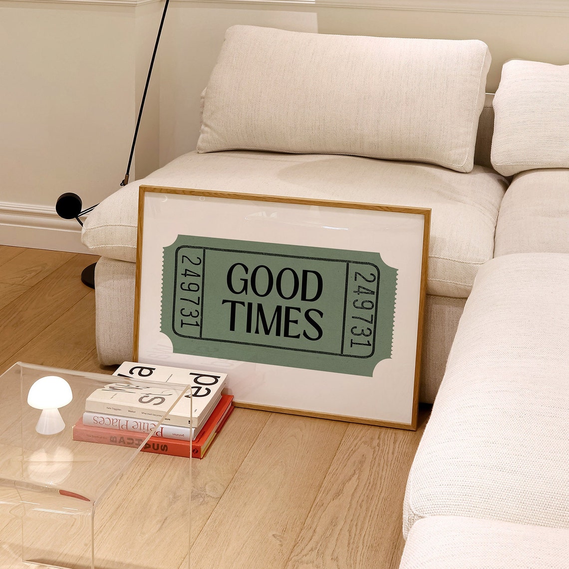 Good Times Sage Green Retro Ticket Stub Vintage Style Poster - Image 3