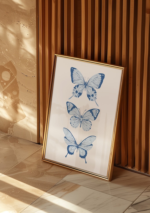 Butterfly Wall Art, Blue Aesthetic Trendy Decor