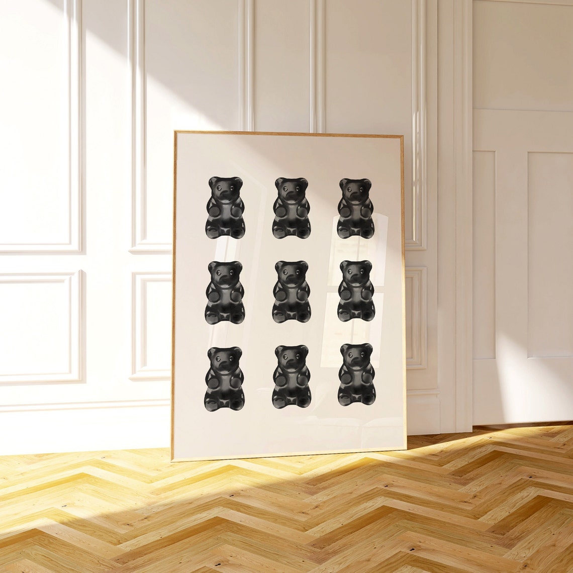 Black Gummy Bears Grid Nine Candy Pop Art Minimalist Modern Wall Art - Image 2