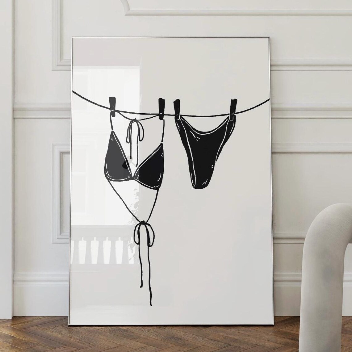 Bikini Print Black White Coastal Poster, Summer Style
