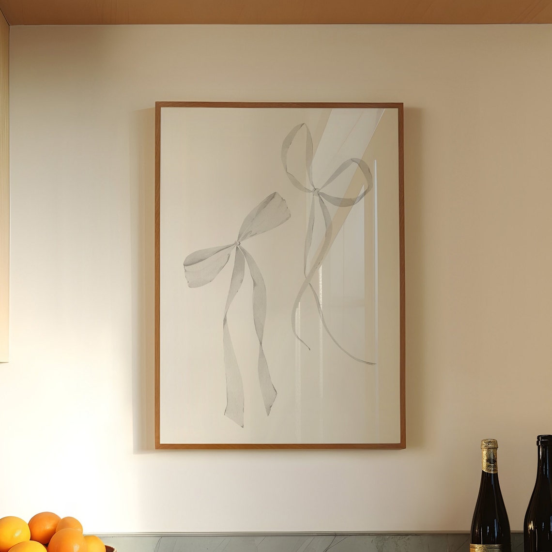 Gray Silk Ribbon Bows Pair Delicate Minimalist Elegant Wall Art - Image 3