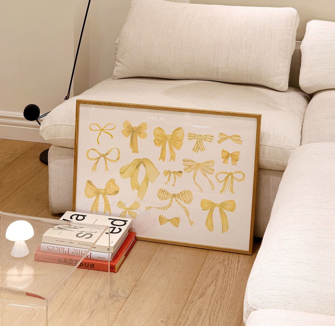 Sunny Yellow Ribbon Bows Watercolor Pattern Art Poster Kids Decor