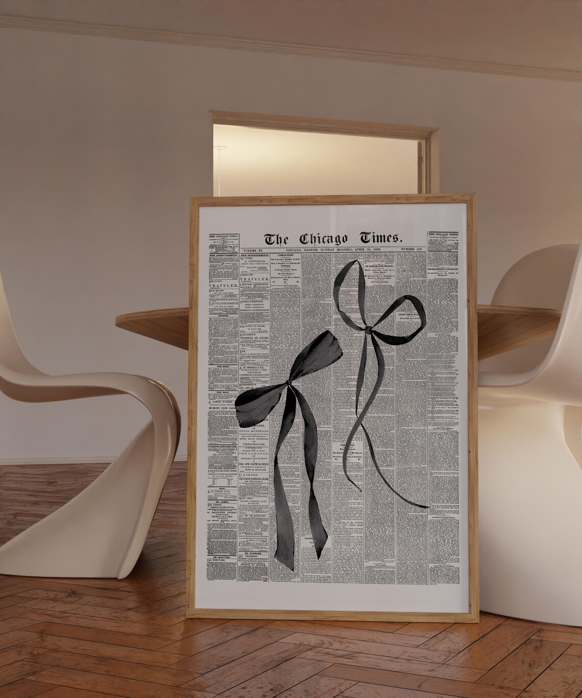 Chicago Times Newspaper Black Ribbon Bow Vintage Collage Art Poster - Image 3