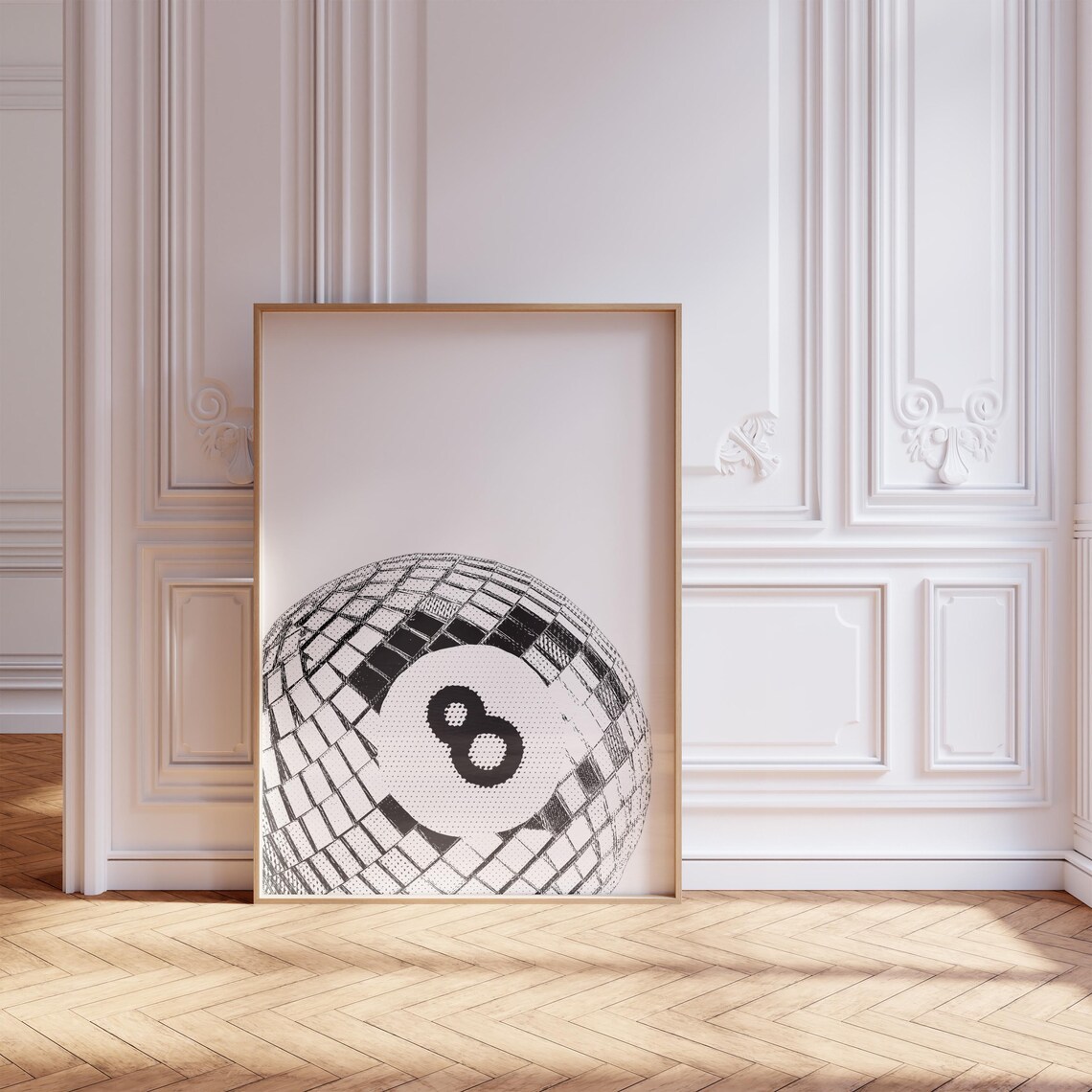 Disco Ball 8 Ball Halftone Black And White Trendy Room Decor Art Print