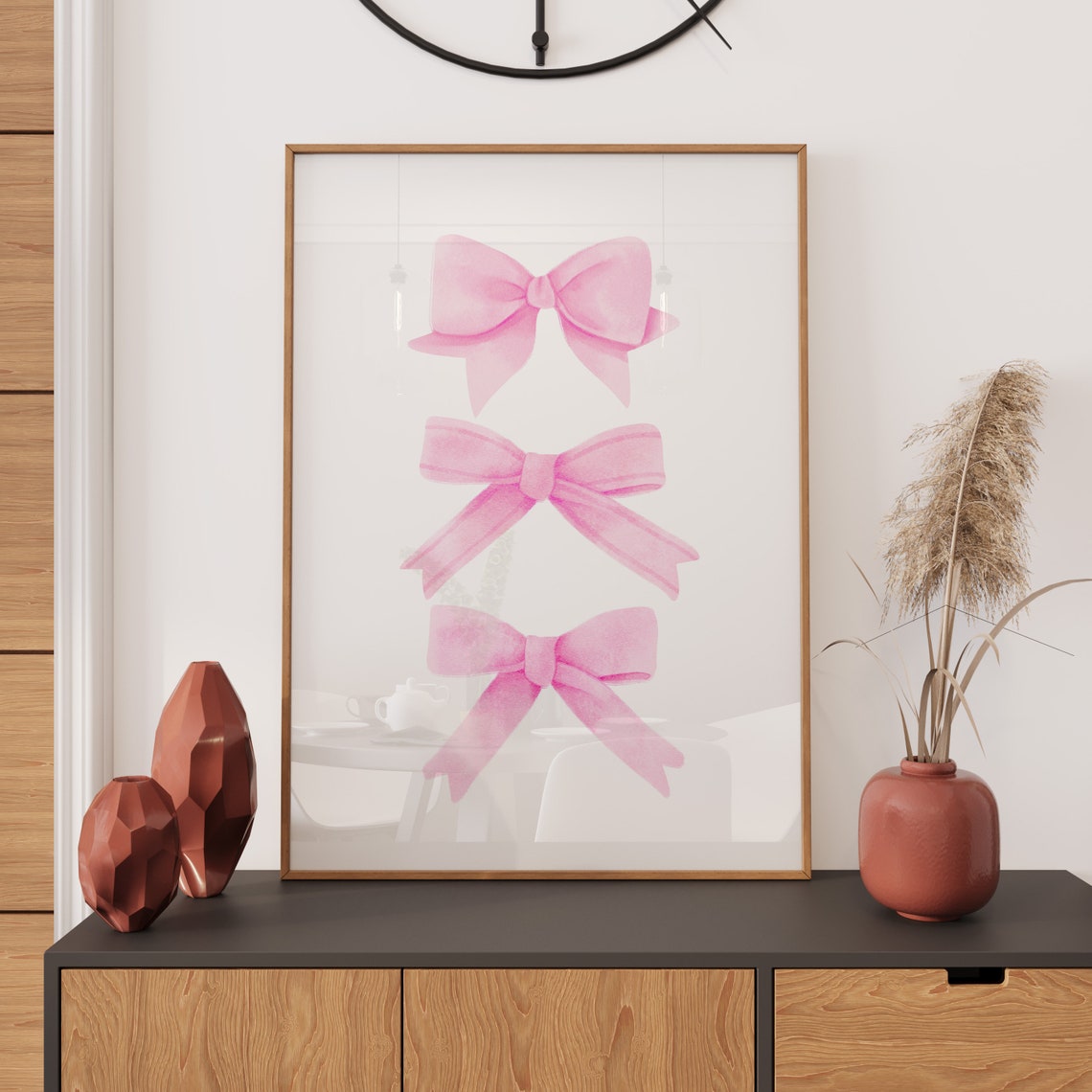Pink Watercolor Ribbon Bows Trio Balletcore Coquette Wall Art - Image 2