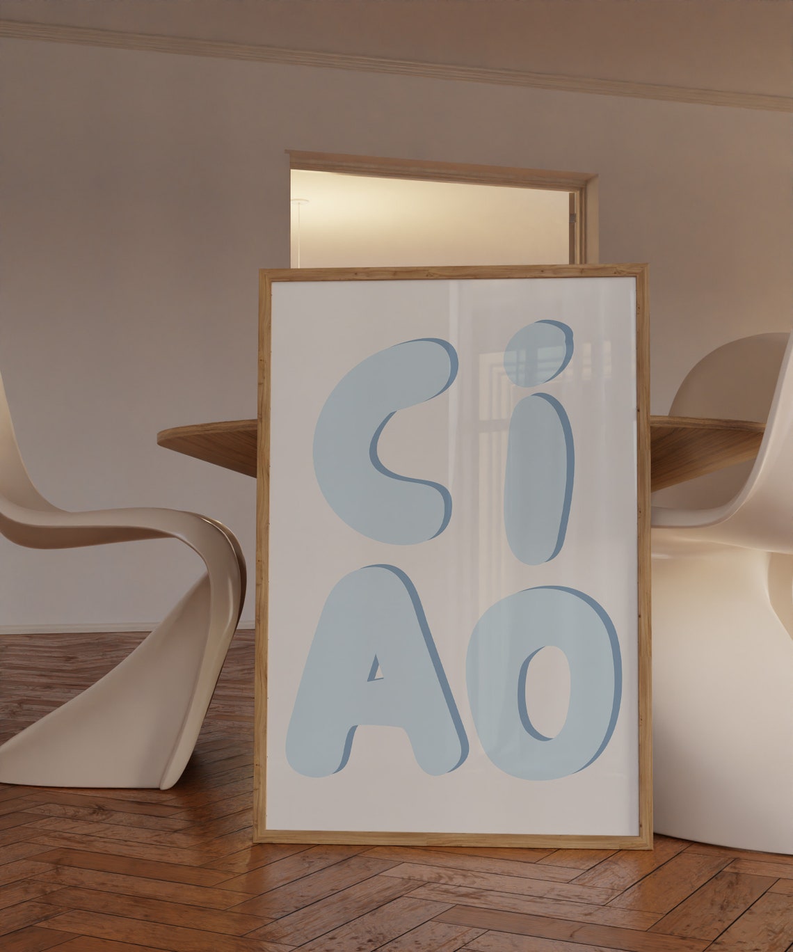 CIAO Light Blue Bubble Letter Italian Typographic Wall Poster