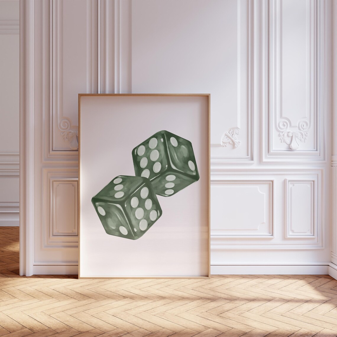 Dark Green Dice Aesthetic Art Print, Preppy Decor - Image 3