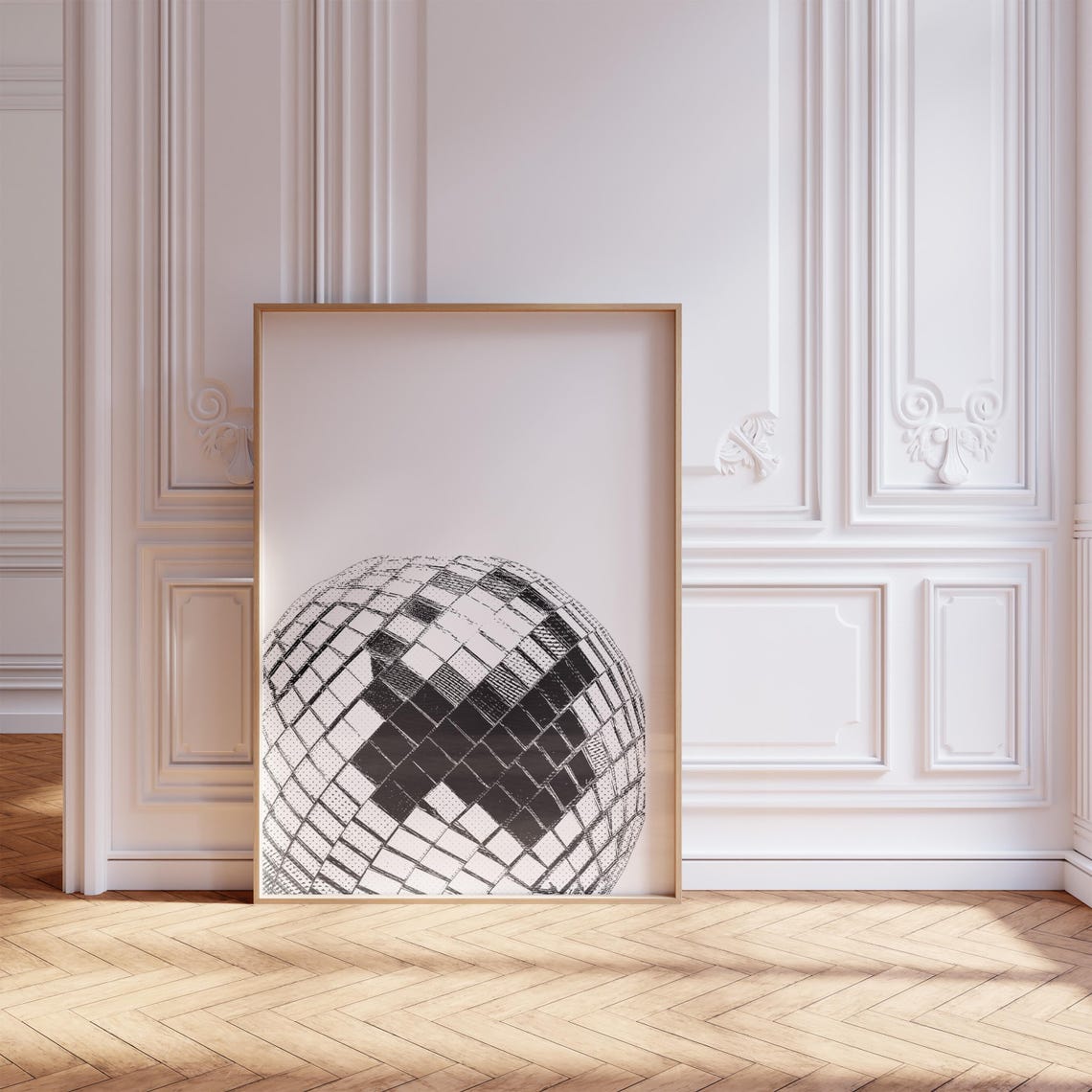 Black And White Disco Ball Halftone Party Room Decor Art Print