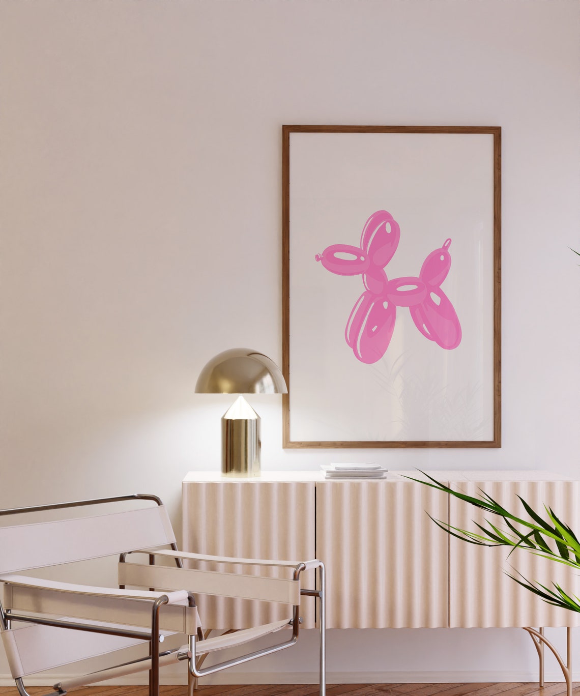 Pink Balloon Dog Sculpture Playful Pop Art Minimalist Wall Art - Image 2