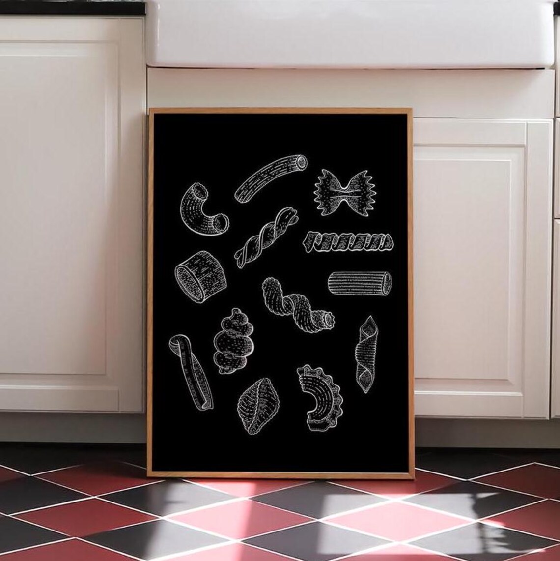 Pasta Kitchen Wall Art Print, Black And White