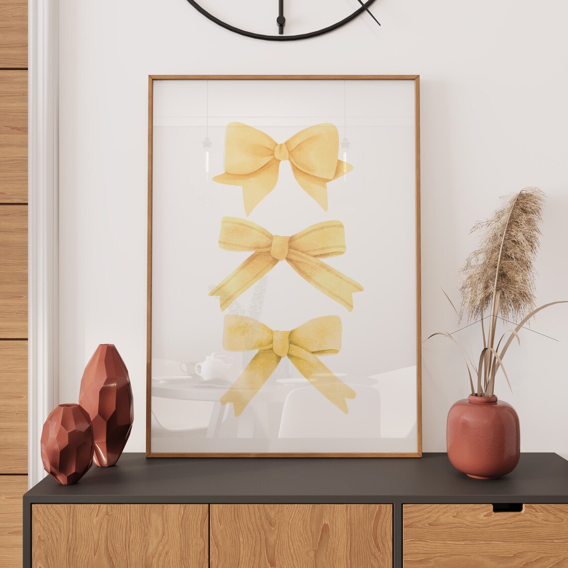 Yellow Watercolor Ribbon Bows Trio Vertical Coquette Wall Art - Image 3