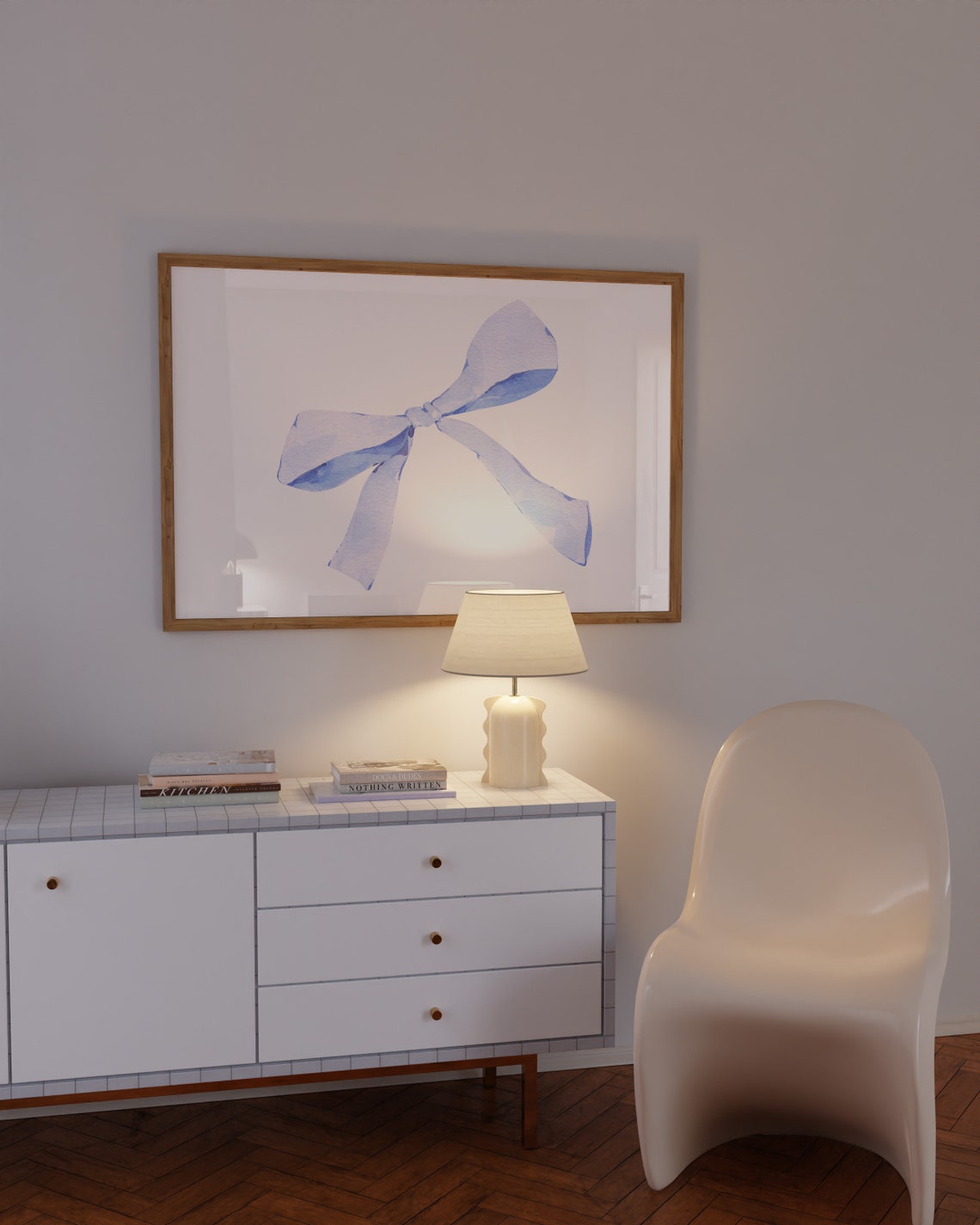 Soft Blue Watercolor Bow Minimalist Neutral Preppy Art Print - Image 2