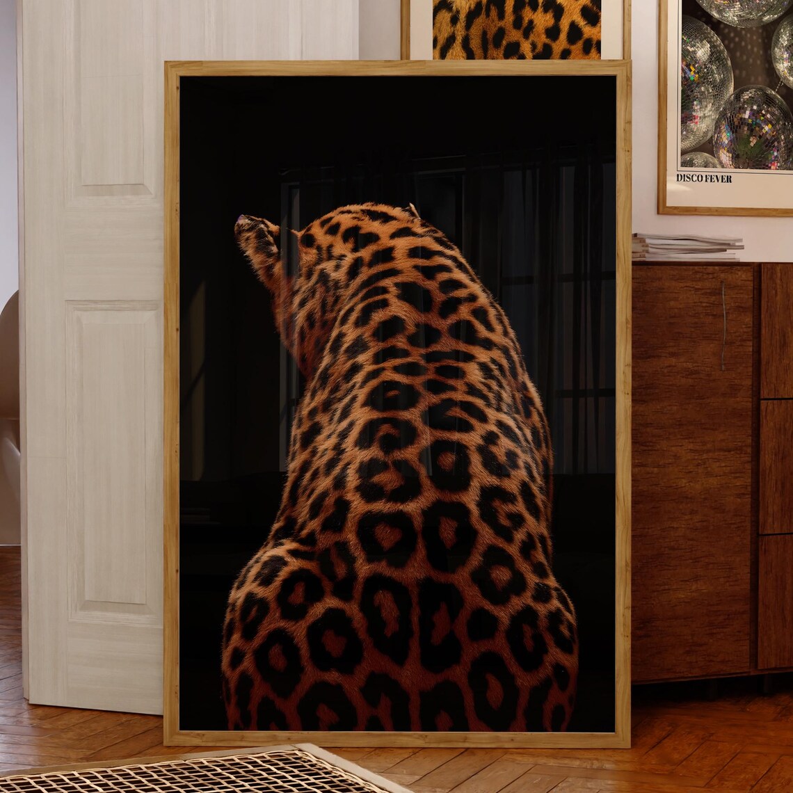 Vintage Poster Print Retro Wall Art Trendy Black Cool Apartment Decor Leopard Back View
