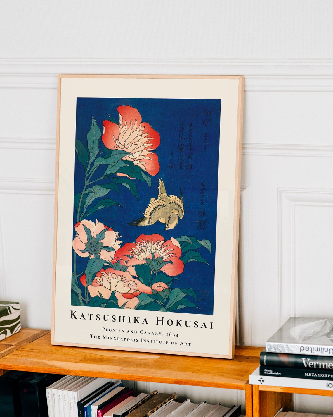 Hokusai Peonies and Canary 1834 Japanese Woodblock Floral Poster - Image 3
