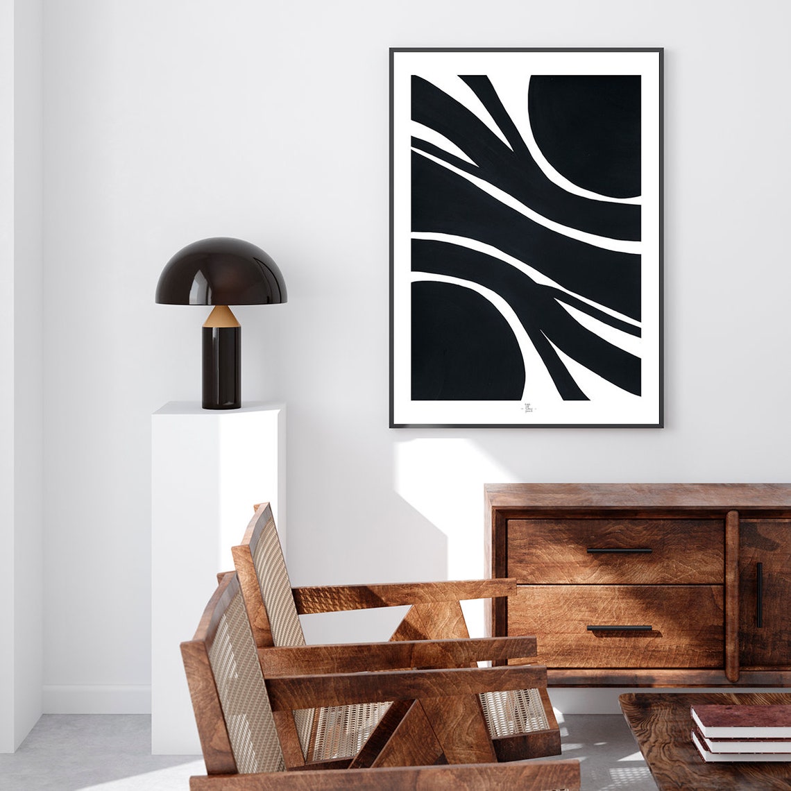 Bold Black And White Waves High Contrast Abstract Art Poster - Image 2