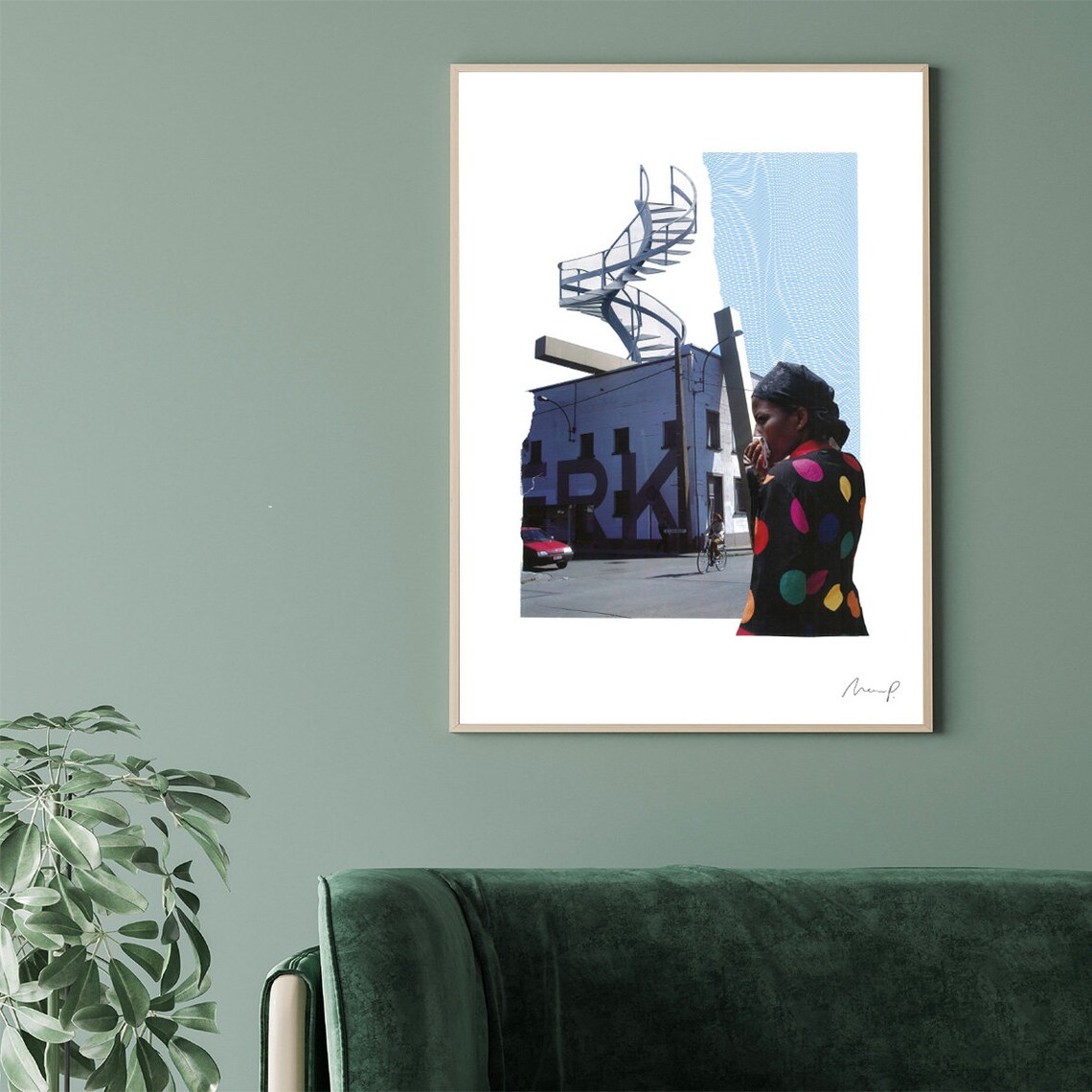 Surreal Photo Collage Spiral Staircase City Street Scene Poster - Image 2