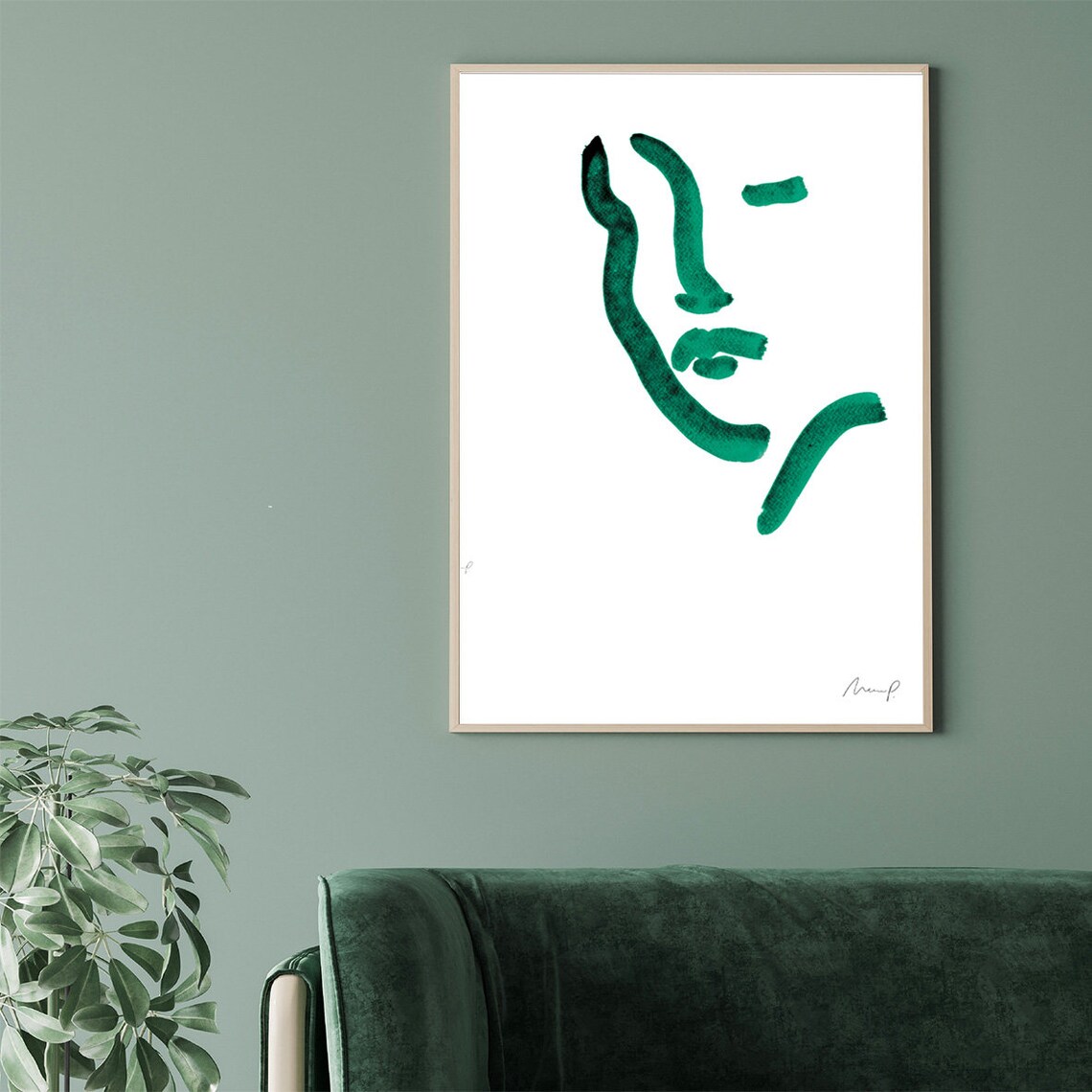 Portrait Minimalist Art Poster, Green Abstract Portrait - Image 2