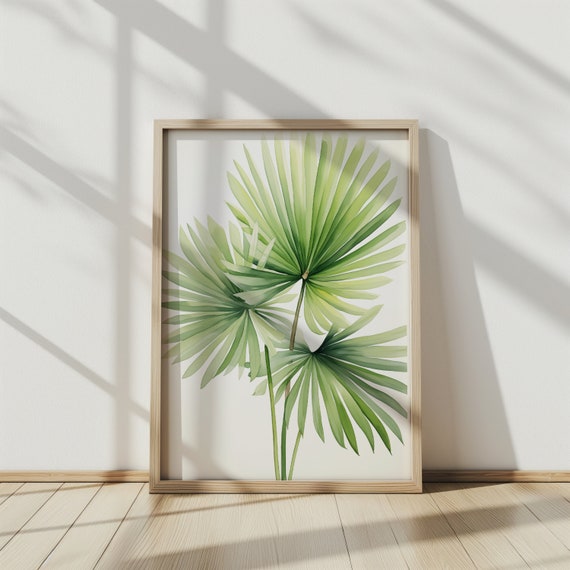 Fan Palm Watercolor Art Print Tropical Wall Decor Botanical Painting Green Palm Leaf Beach House Art Nature Inspired Decor