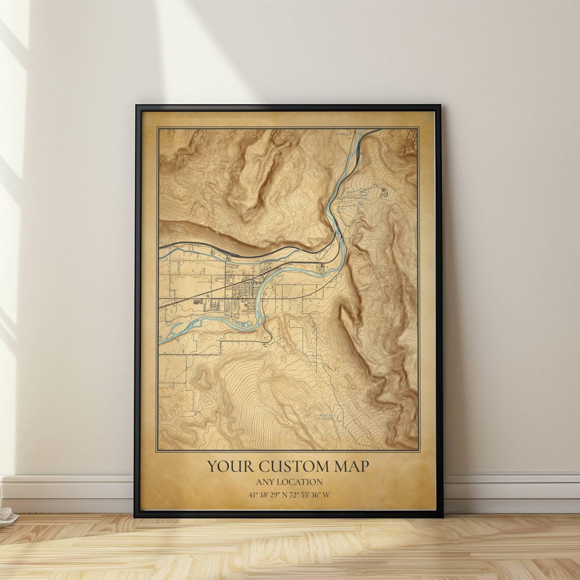Custom Vintage Topographic Map, Personalized Decor