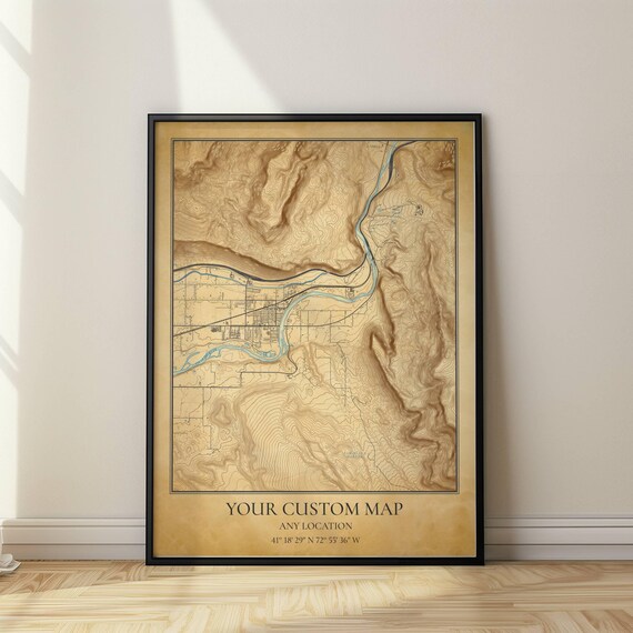 Custom Vintage Topographic Map, Personalized Decor