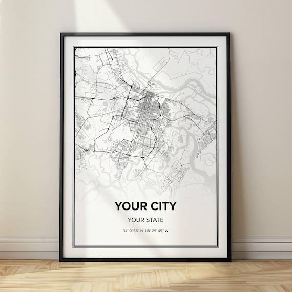 Customized Street Map, Minimalist Map Art Print