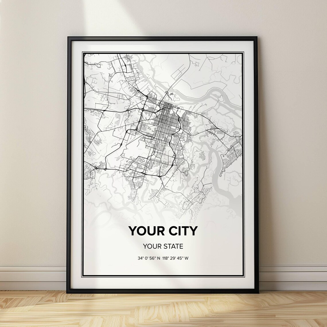 Customized Street Map, Minimalist Map Art Print