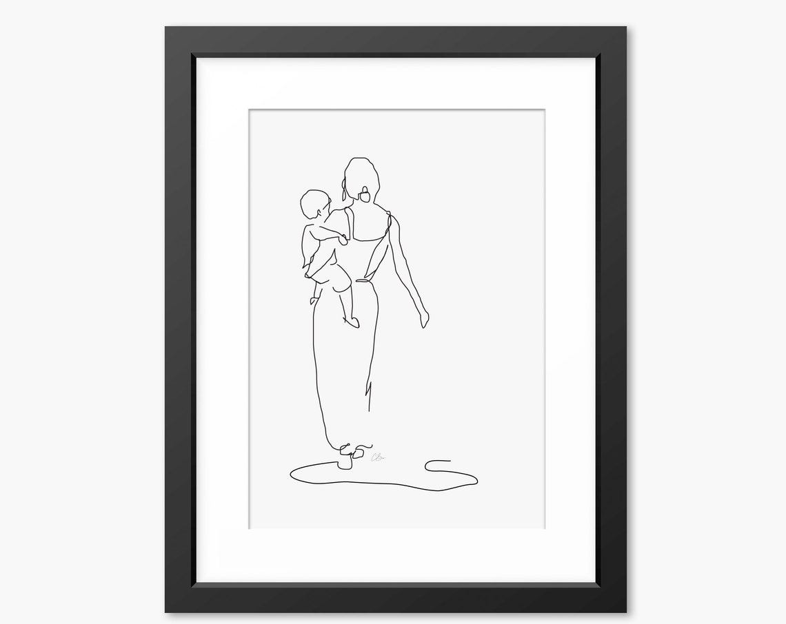 Mother And Son Art Mother And Son Drawing Mother And Son Print Mothers Day Print Mother And Son Drawing Illustration Mother And Child - Image 2