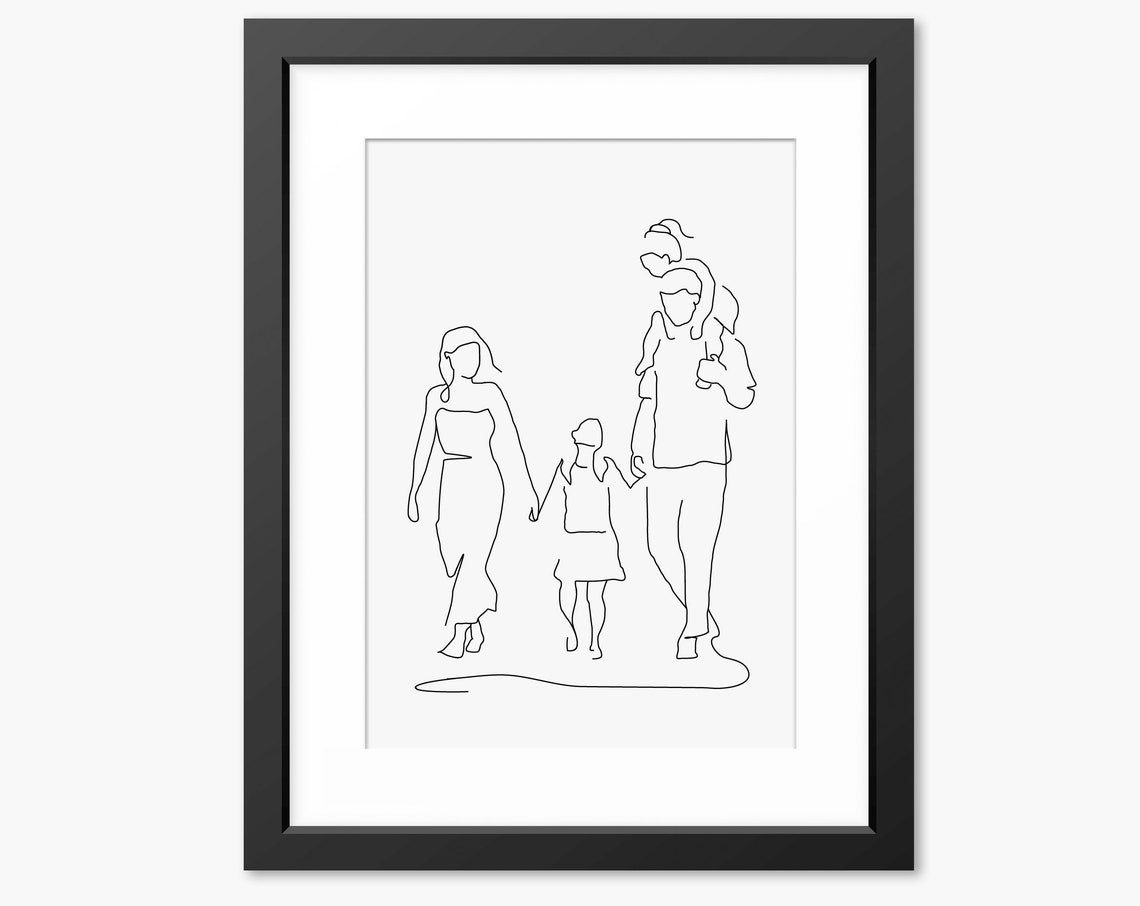 Line Drawing Line Art Print Family Print Family Portrait Love Print Gifts For Mom Family Wall Art Gifts For Mum Minimalist Children