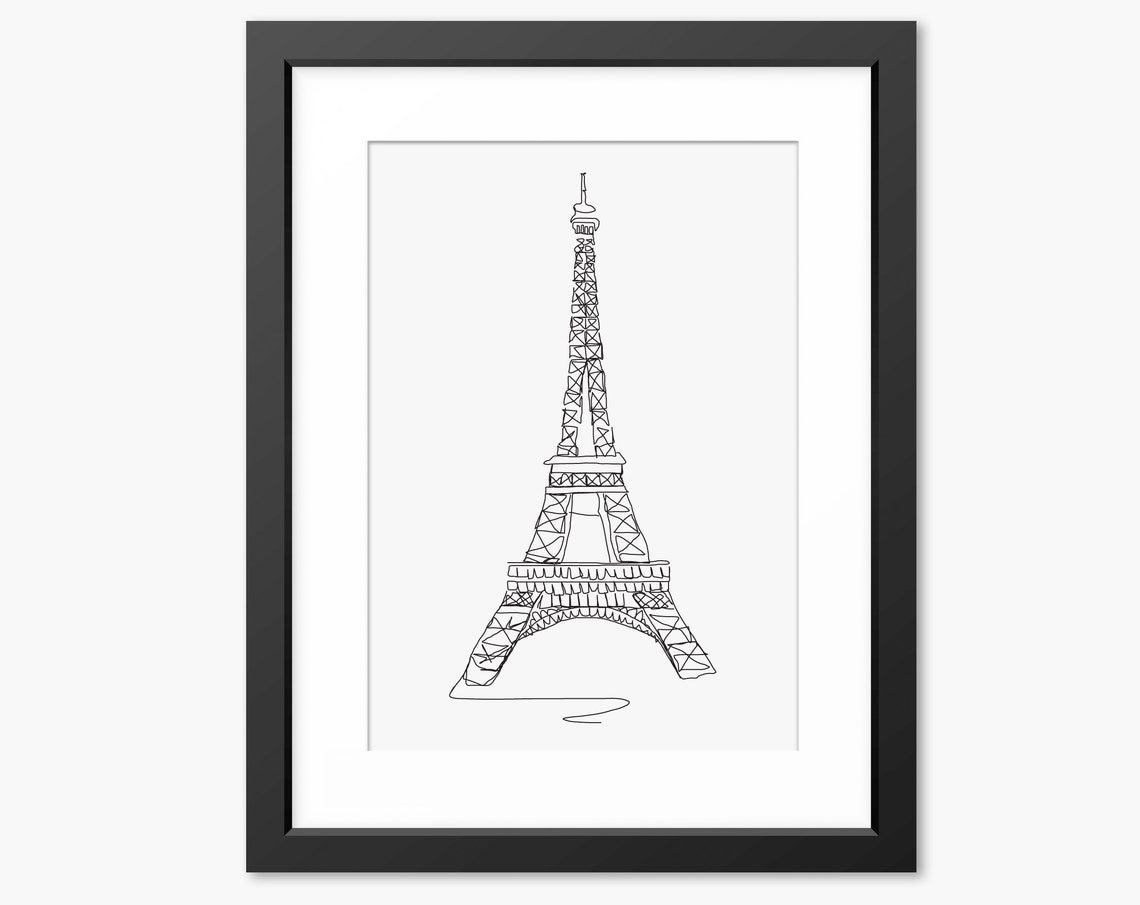 Eiffel Tower Paris Single Line Drawing Minimalist Travel Poster