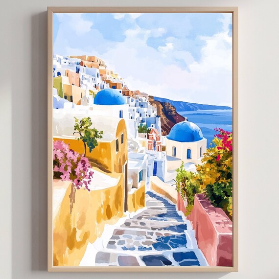 Santorini Greece Watercolor Travel Poster