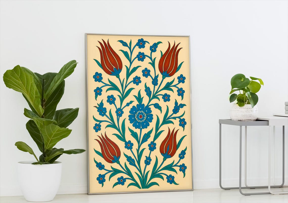 Ottoman Turkish Iznik Tulip Floral Blue Red Pattern Wall Art