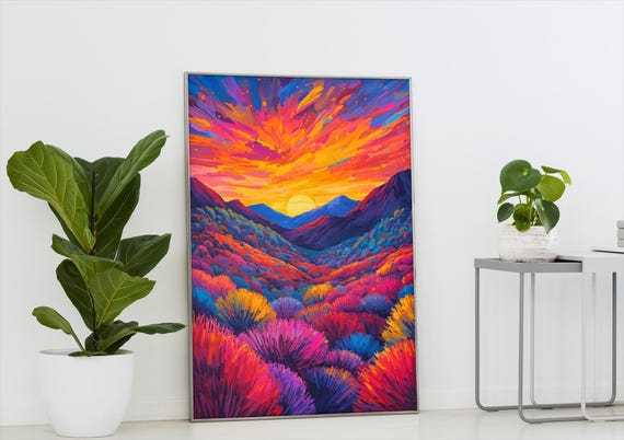 Abstract Sunset Mountain Art Colorful Landscape