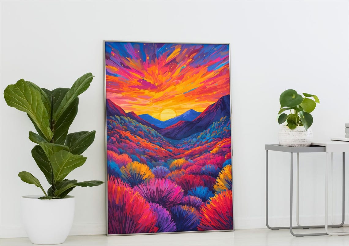 Abstract Sunset Mountain Valley Landscape Colorful Modern Poster