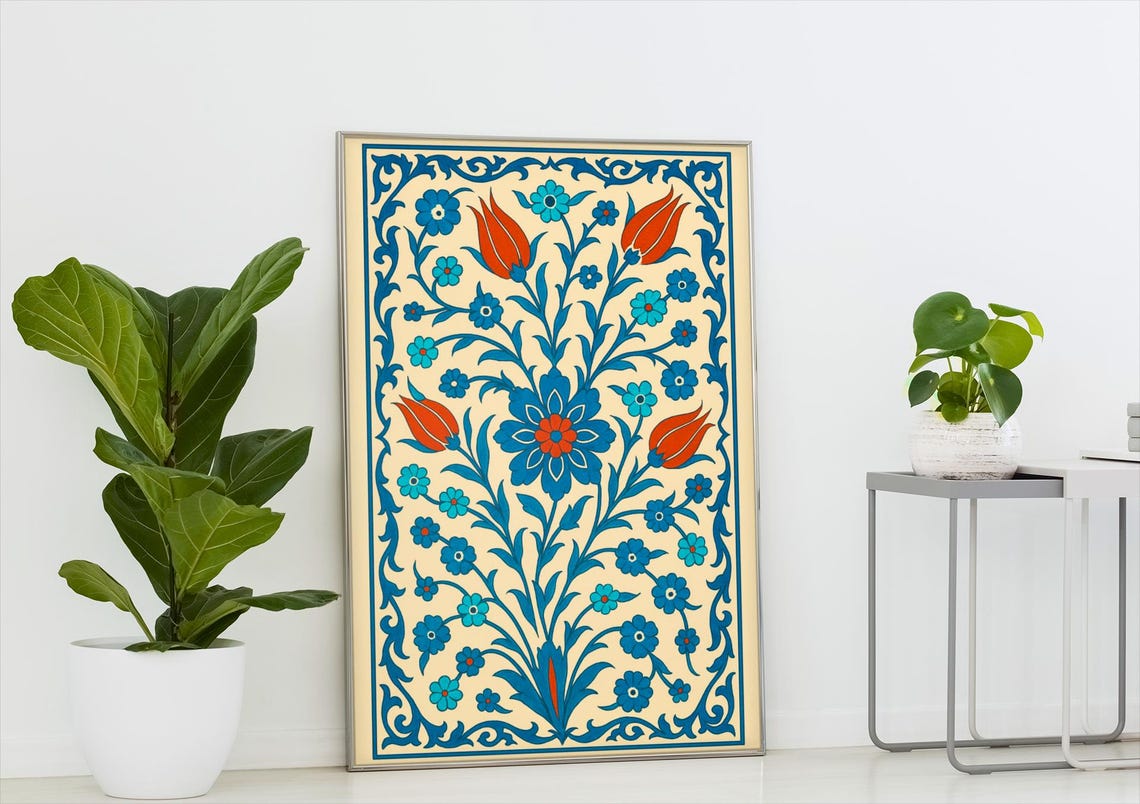 Turkish Iznik Ceramic Tile Floral Pattern Blue Red Tulip Poster