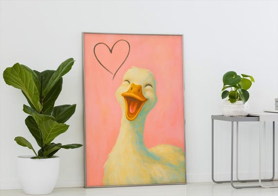 Happy Duck Nursery Print Smiling With Heart