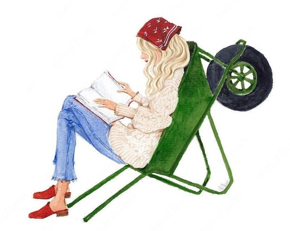 Blonde Reading Girl Illustration Book Lover Girl Illustration Bibliophile Art Fashion Illustration