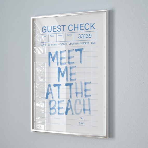 Meet Me at the Beach Guest Check Blue Watercolor Quote Poster
