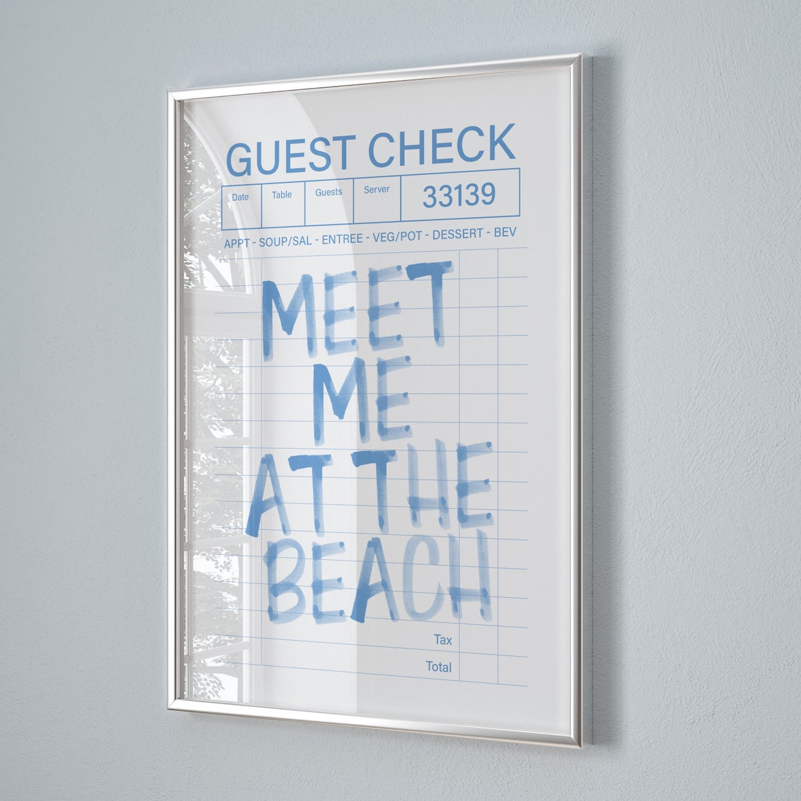 Meet Me at the Beach Guest Check Blue Watercolor Quote Poster