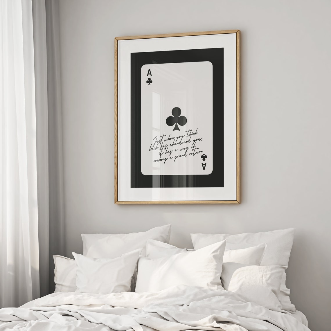 Ace Of Clubs Luck Quote Card Art Black White Typography Poster - Image 2
