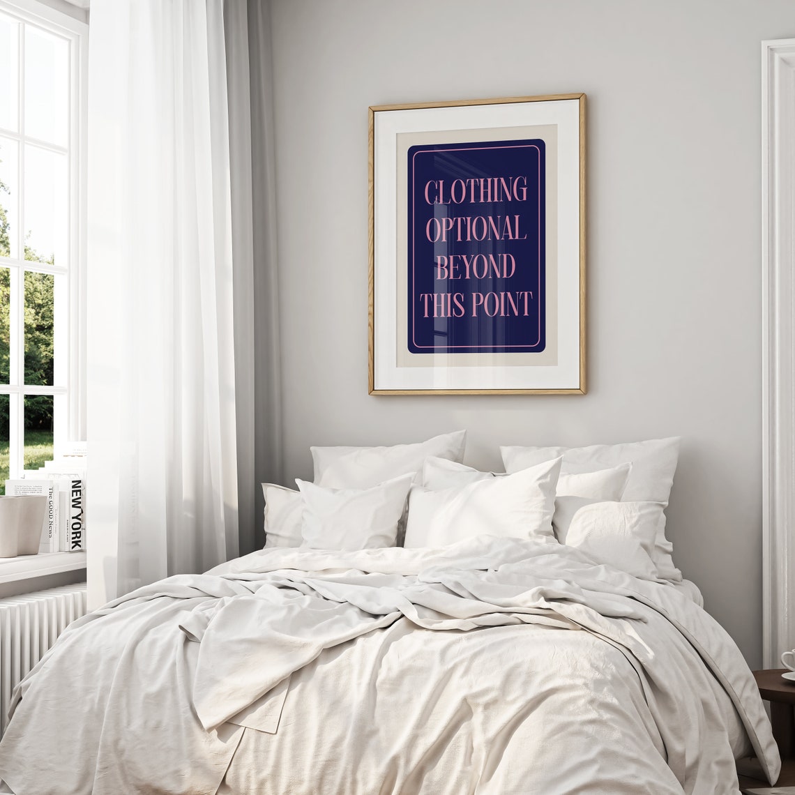 Clothing Optional Beyond This Point Navy Pink Serif Quote Poster - Image 2