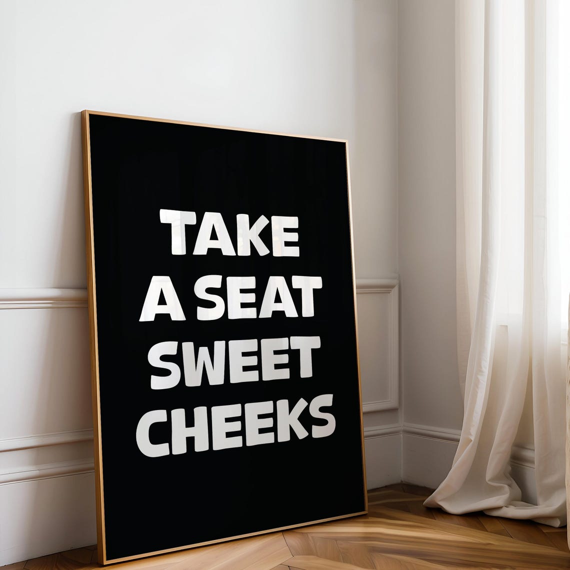 Take A Seat Sweet Cheeks Funny Bathroom Black Quote Art Poster - Image 2