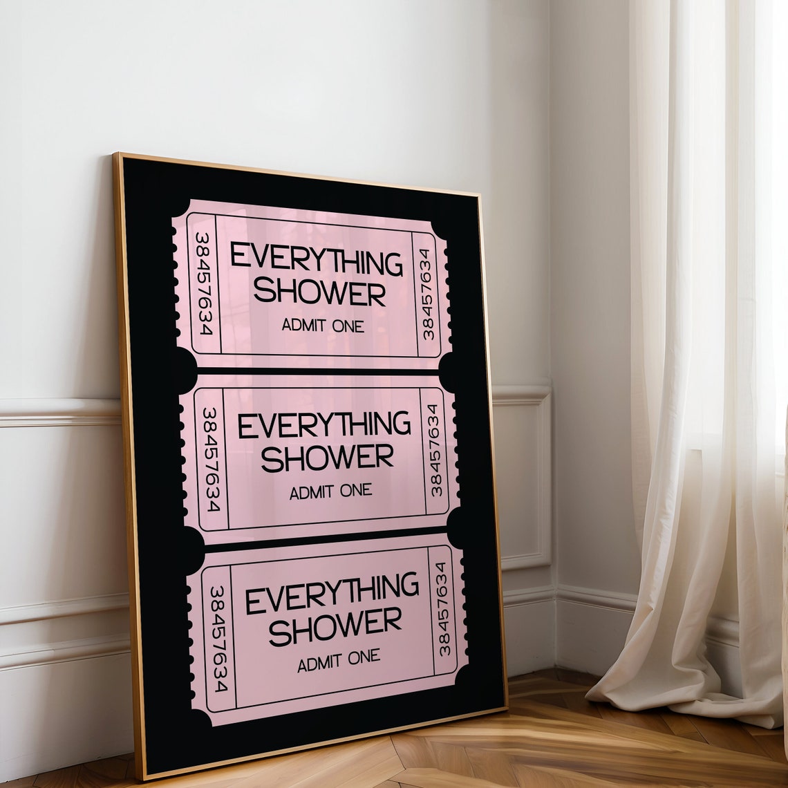 Funny Everything Shower Admit One Pink Ticket Trio Art Poster - Image 2