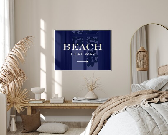 Beach That Way Arrow Navy Direction Sign Coastal Decor Poster