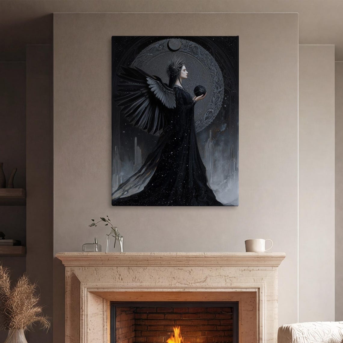 Nyx Primordial Dark Winged Goddess Night Gothic Fantasy Art Poster