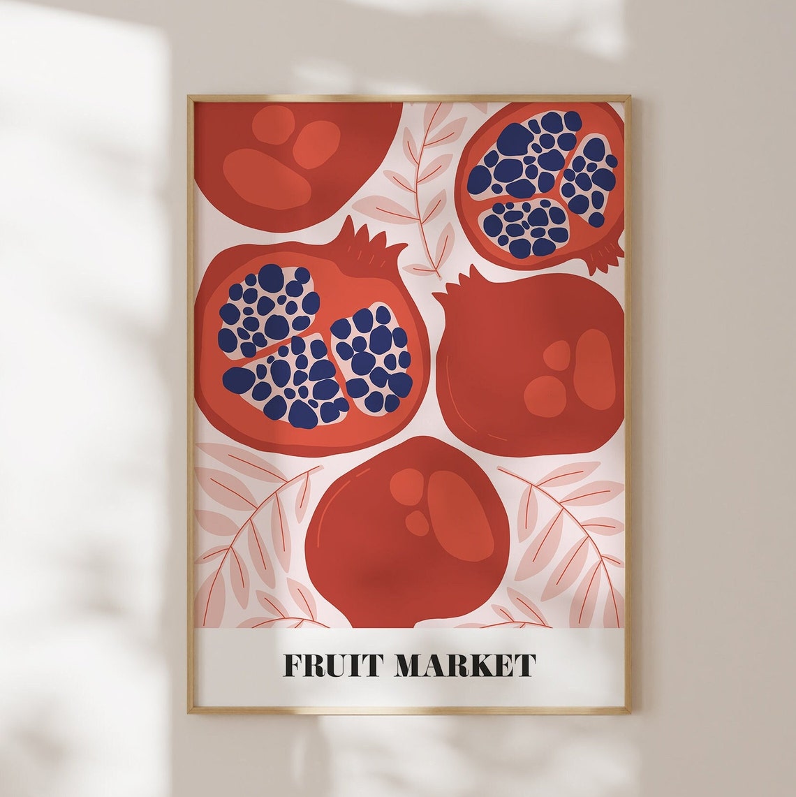 Fruit Market Pomegranate Red Navy Bold Retro Kitchen Wall Art