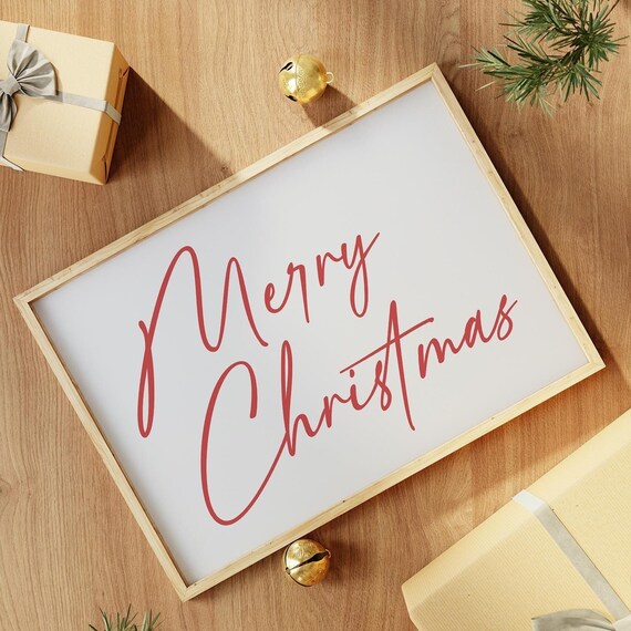 Merry Christmas Red Script Typography Minimalist Holiday Poster