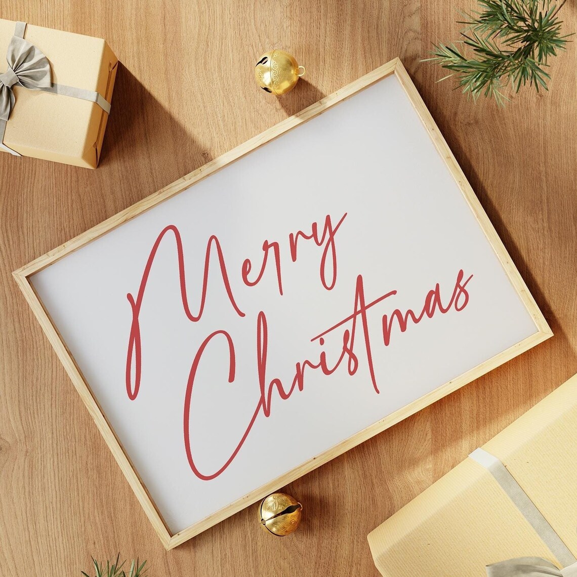 Merry Christmas Red Script Typography Minimalist Holiday Poster