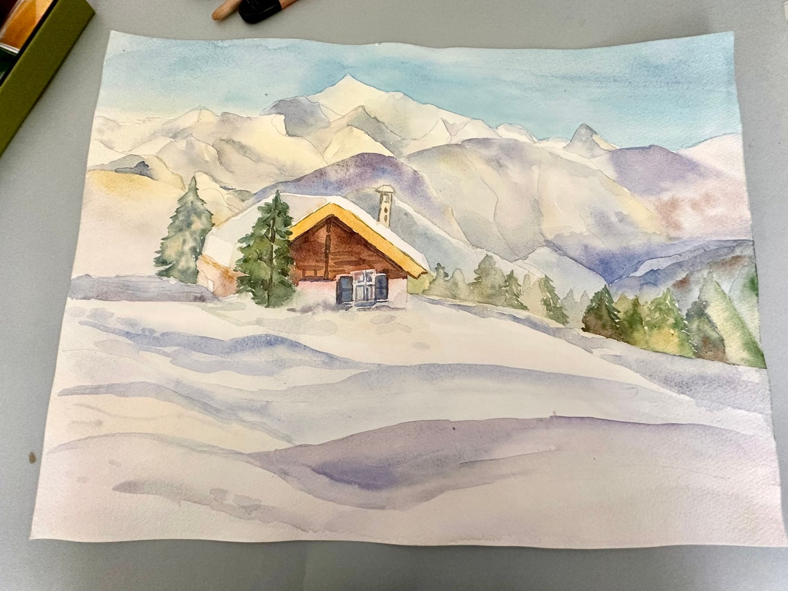 Snowy Alpine Chalet Beneath Majestic Winter Mountains Poster - Image 5