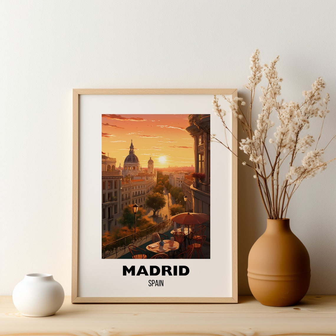Madrid Spain Sunset Rooftop Cathedral Dome City Travel Poster - Image 2